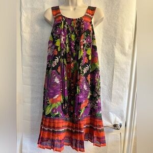 Lane Bryant sleeveless floral & striped pattern dress w/pleated hem. Sz-14. X14
